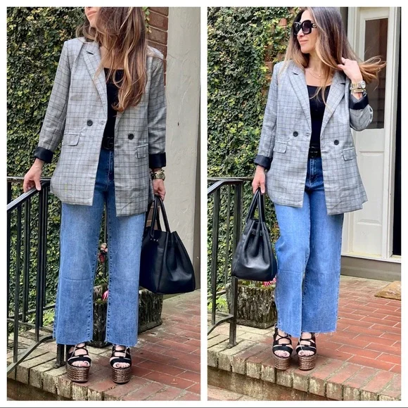 From Paris France! Fabulous plaid jacket with shoulder pads - Picture 5 of 10